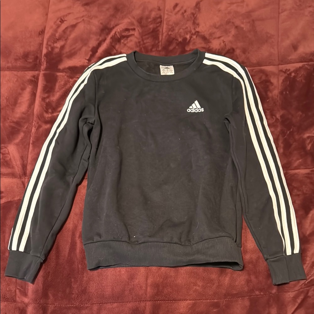 Adidas Black and White Crewneck Sweater with Signature Stripes